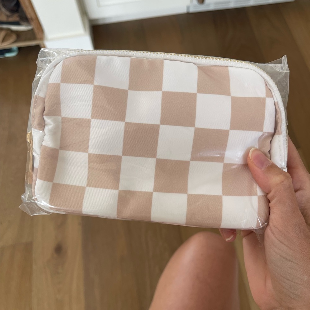 Tan checkered belt bag